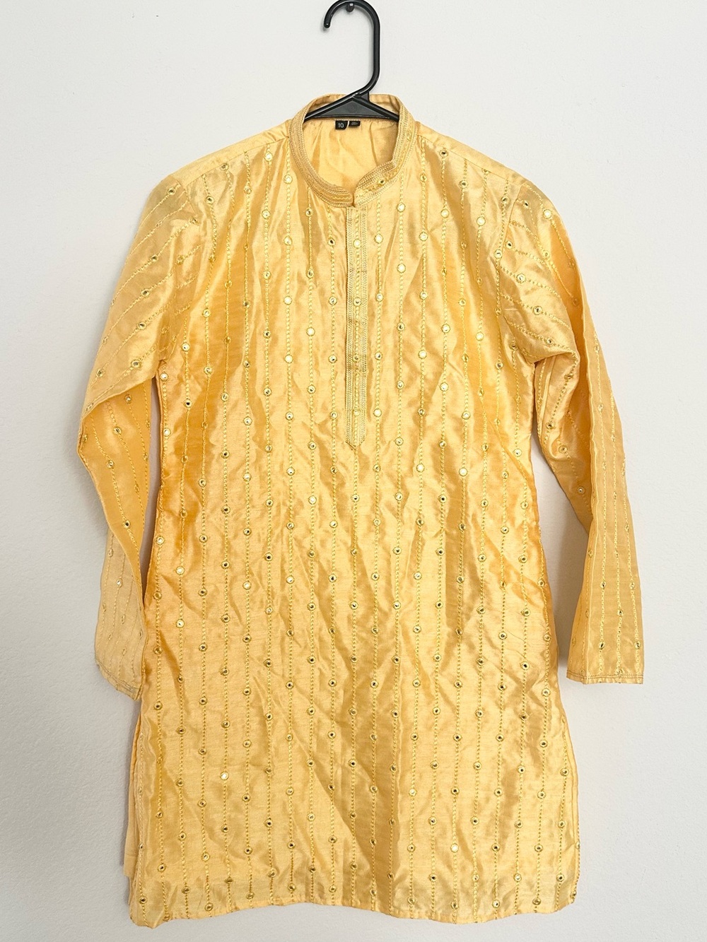 Boys silk yellow mirror work kurta for wedding party diwali navratri frstivewear